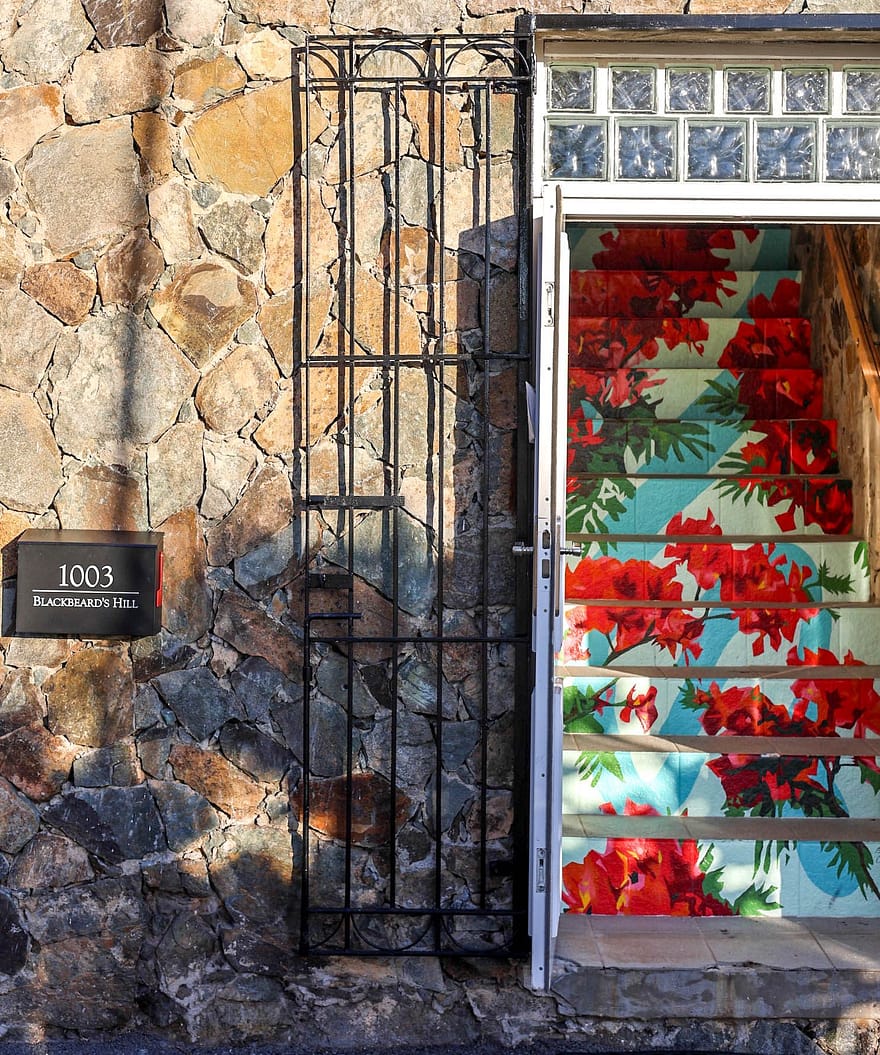 The 1003 Blackbeard's Hill address plaque at the gate of The Mary Anne Boutique Hotel, Charlotte Amalie
